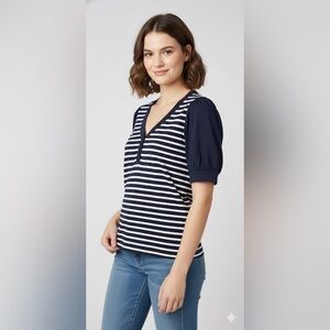 Cato Women’s size 18/20 navy blue/white striped puff sleeve shirt